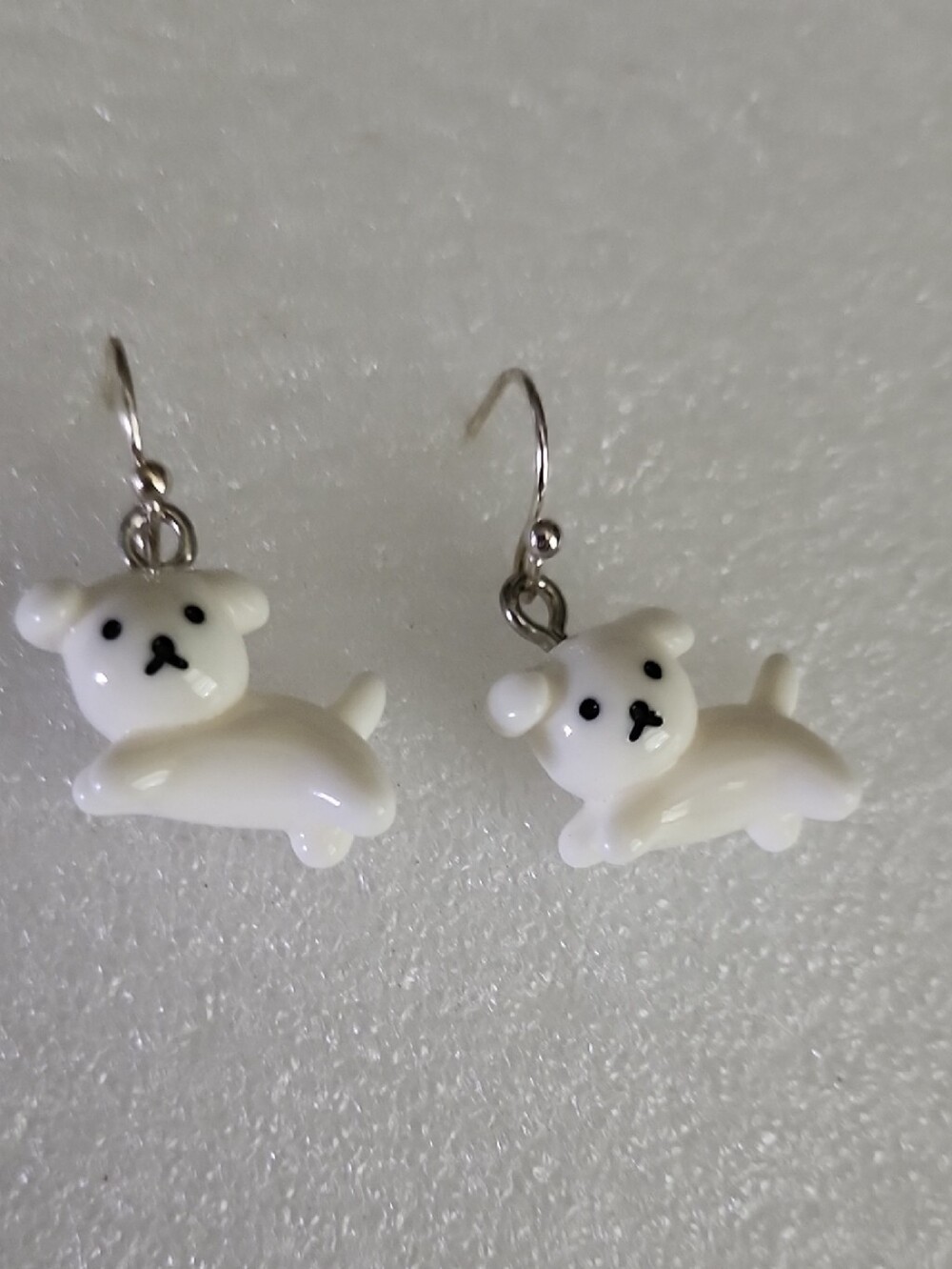 Hand Crafted White Cute Puppy Dangle Earrings